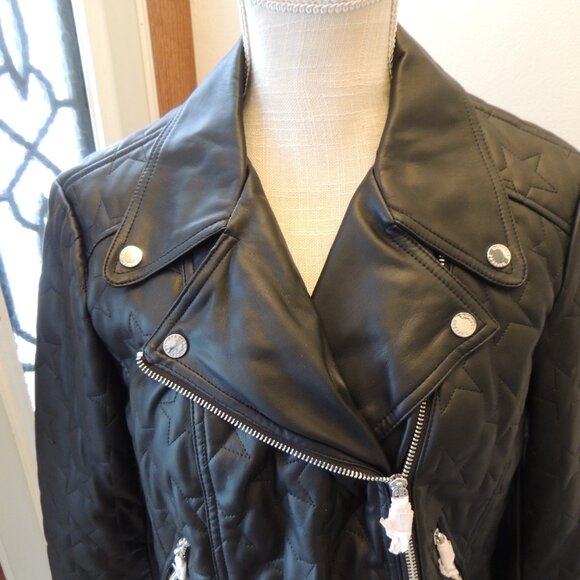 Express Faux Leather Quilted Moto Jacket NWT – Star Stitching – Black – Size L - Picture 2 of 8
